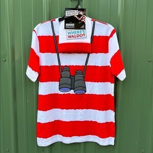 Where's Waldo Graphic Halloween Cosplay T-Shirt & Matching Beanie Costume Sz XLt